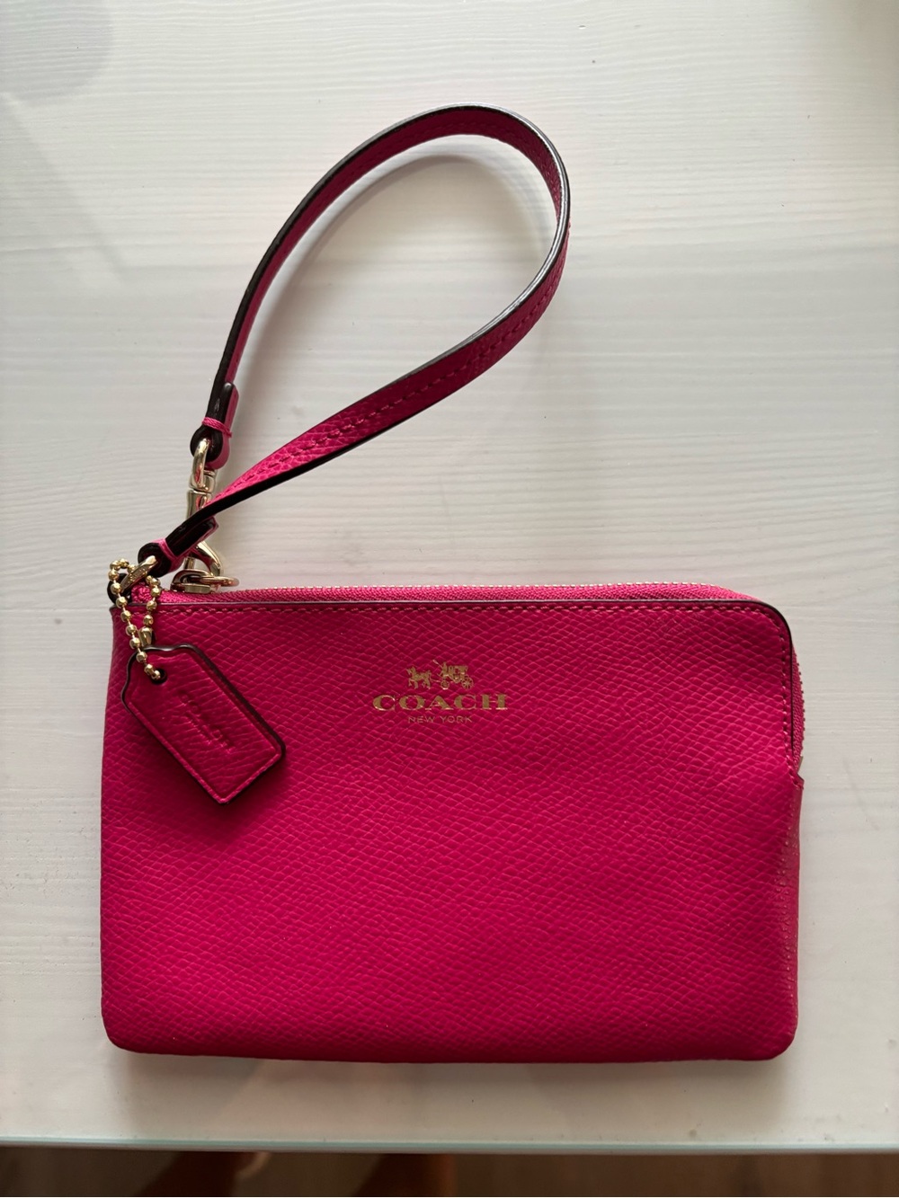 Coach Hot Pink Leather Wristlet with Gold Hardware